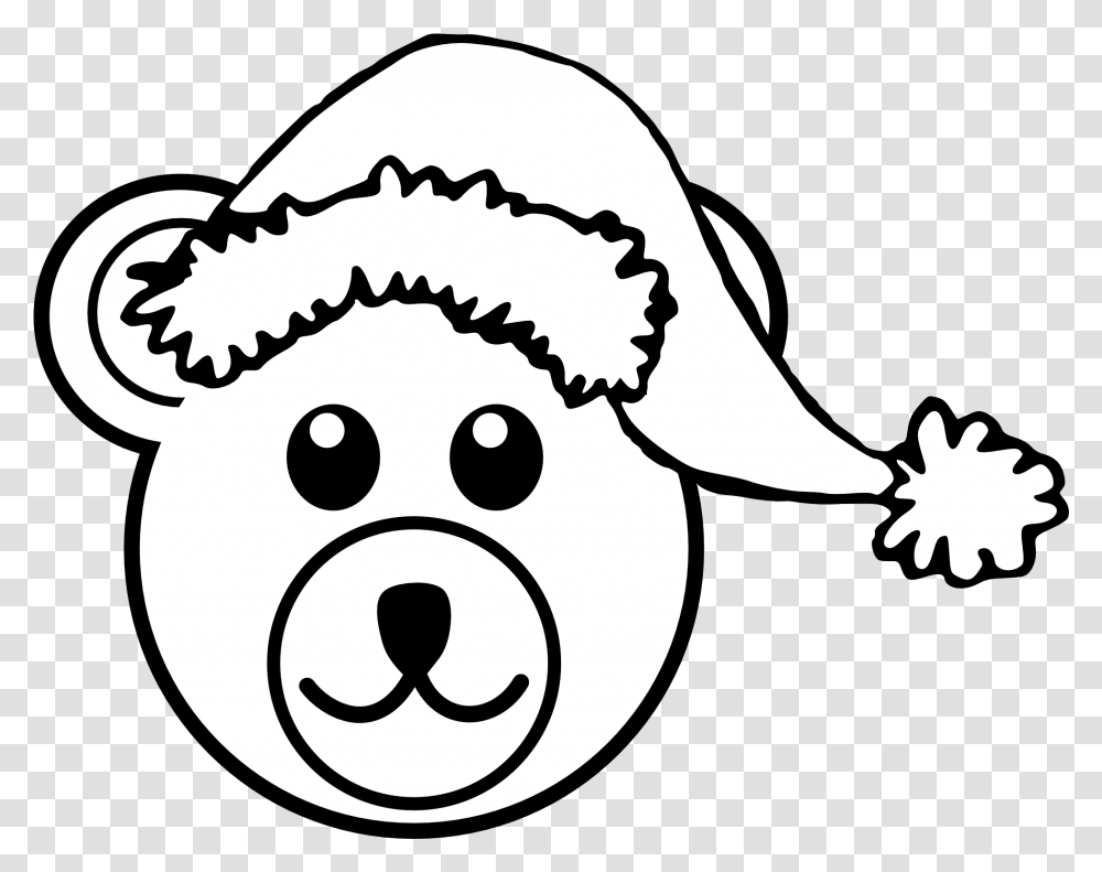 Bear 3 Head Brown With Santa Hat Black White Line Art, Stencil, Mammal, Animal, Snout Transparent Png