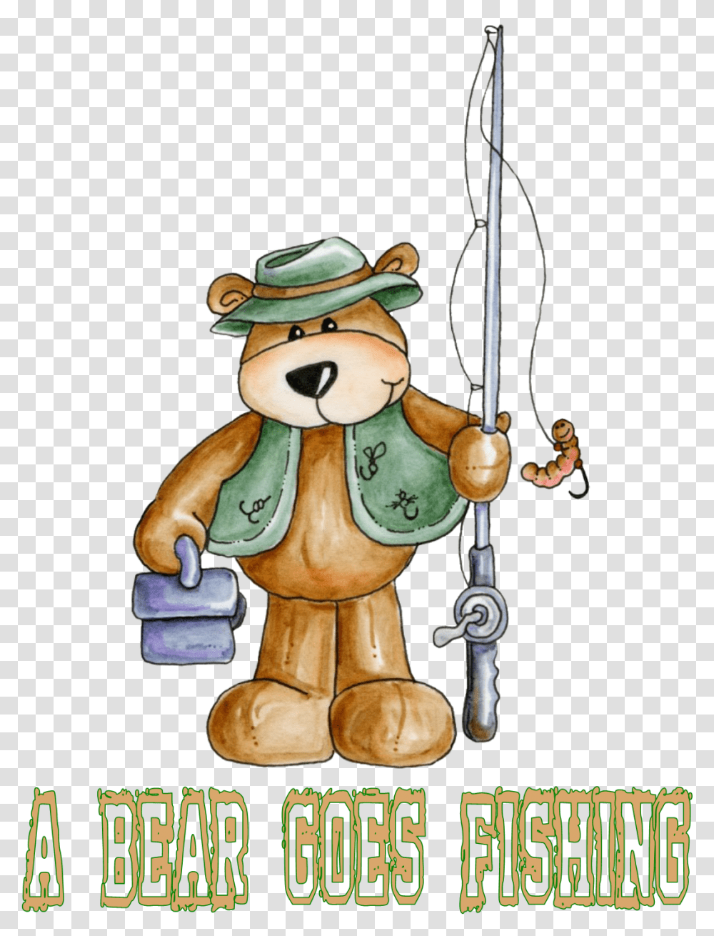 Bear Fishing Cartoon, Toy, Figurine, Poster, Advertisement Transparent Png