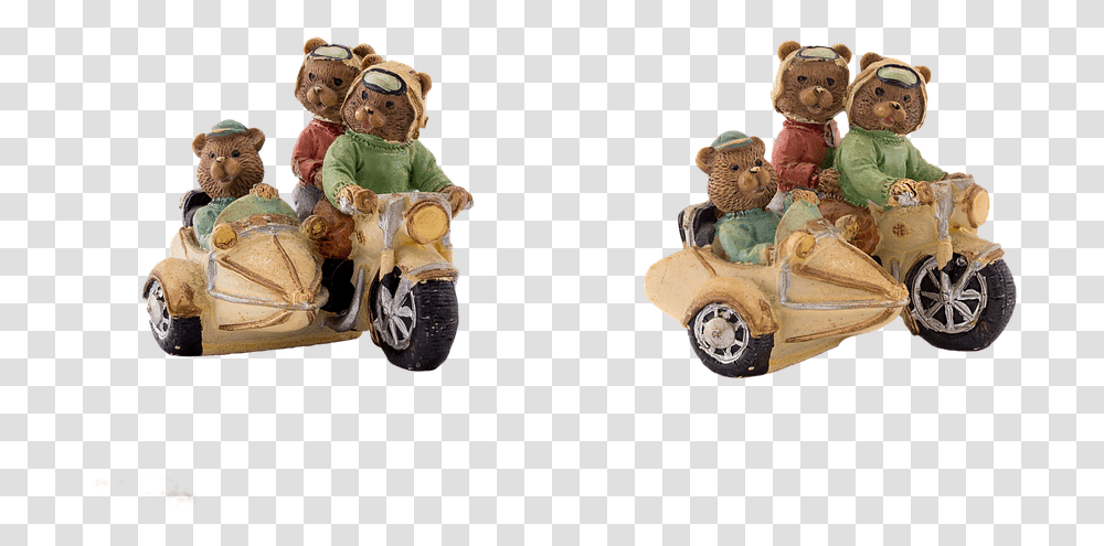 Bear Motorcycle Drive Sidecar Ceramic Bear On Motorcycle Sidecar, Toy, Figurine, Doll, Teddy Bear Transparent Png