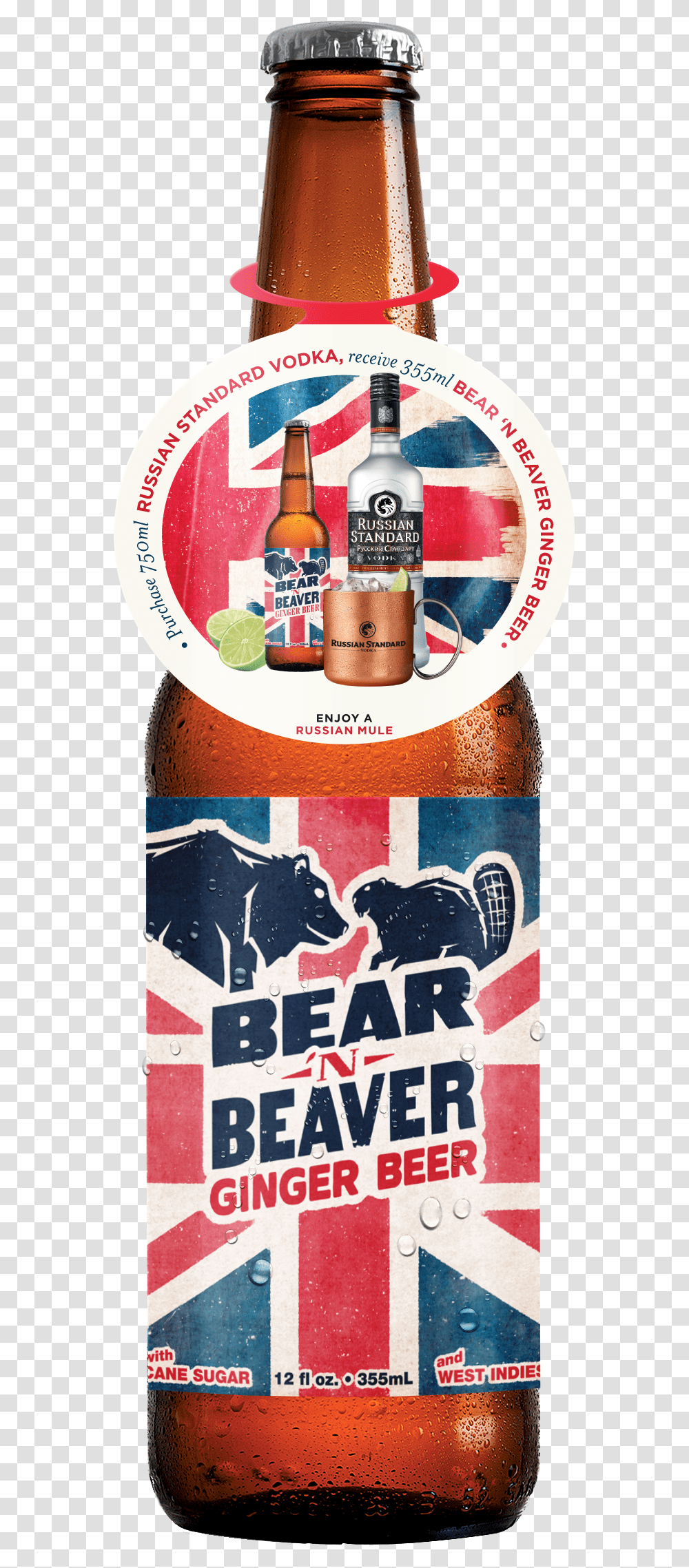Bear N Beaver Bottle With Neck Tag Bear And Beaver Ginger Beer, Alcohol, Beverage, Drink, Lager Transparent Png