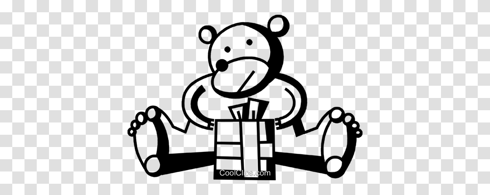 Bear Opening His Birthday Gift Royalty Free Vector Clip Art, Stencil, Alphabet, Crowd Transparent Png