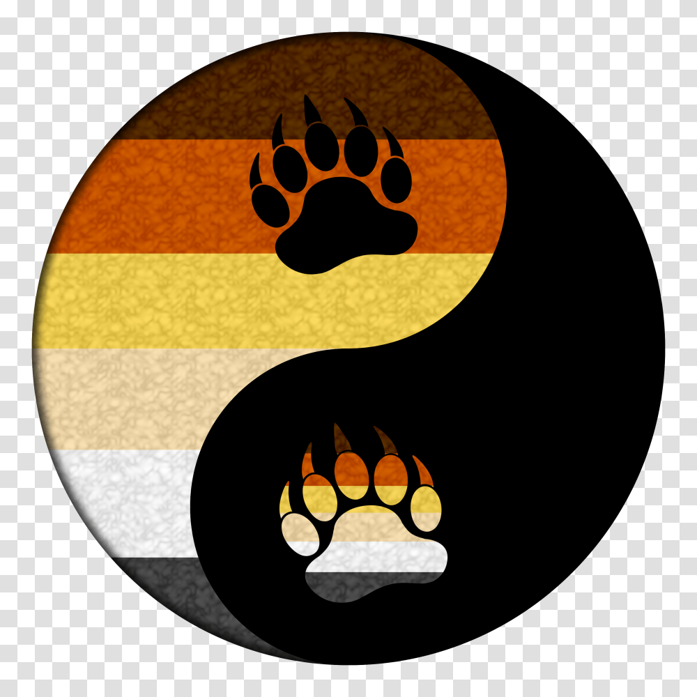 Bear Pride Yin And Yang With Paw Symbols Black Gray White Tan, Hand, Stencil Transparent Png