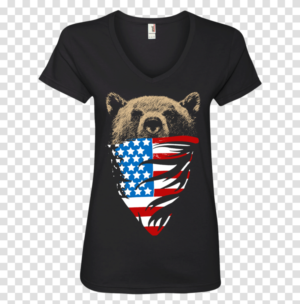 Bear Wearing American Flag Bandanna Ladies Bear With American Flag Bandana, Apparel, T-Shirt Transparent Png