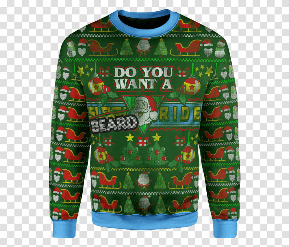 Beard Rides Christmas Sweater Ugly Christmas Sweater Clipart Free, Apparel, Jacket, Coat Transparent Png