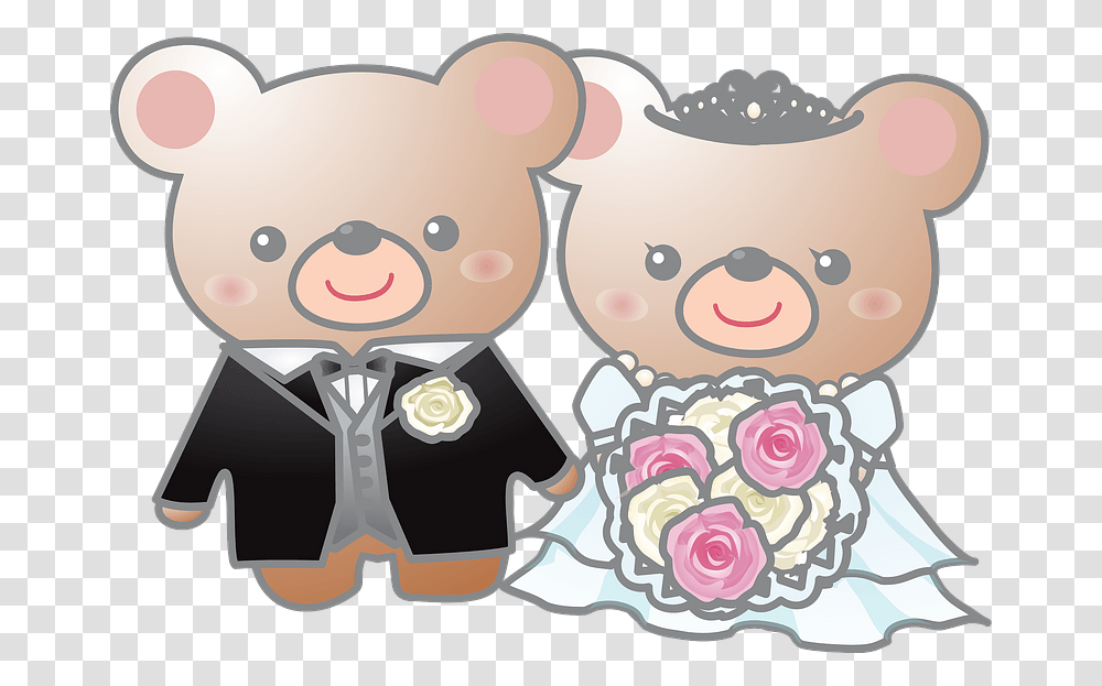 Bears Wedding Couple Clipart Cartoon, Drawing, Rose, Plant Transparent Png
