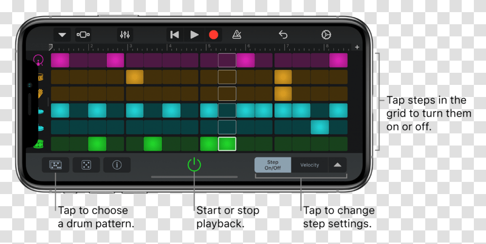 Beat Sequencer Touch Instrument Beat Sequencer Garageband Iphone, Electronics, Screen, Monitor, Display Transparent Png