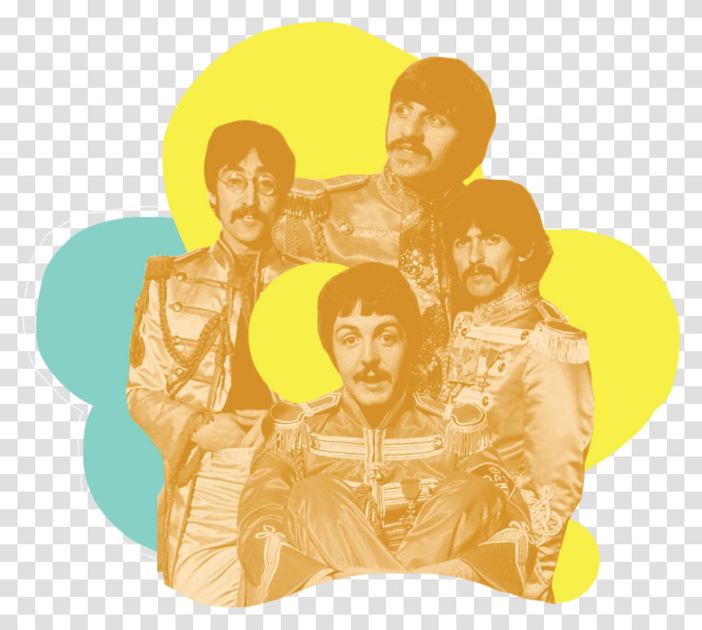Beatles To Bts Orangereacts2 Beatles Lonely Hearts Club Band Painting 1967 Black And White, Cushion, Person, Human, Pillow Transparent Png