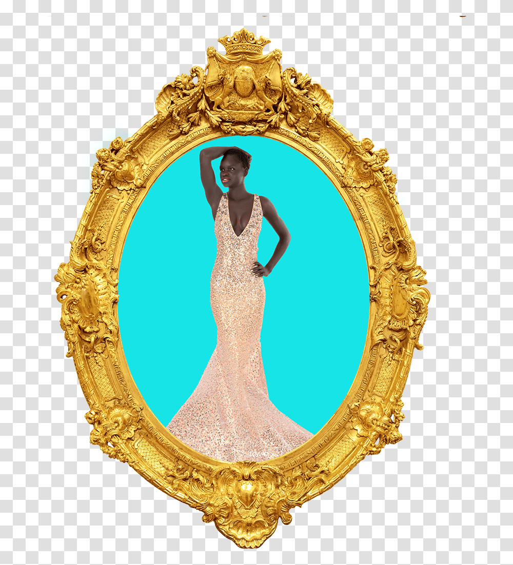 Beautifl Black Model In A Gold Frame Gold Arch Design, Apparel, Person, Human Transparent Png