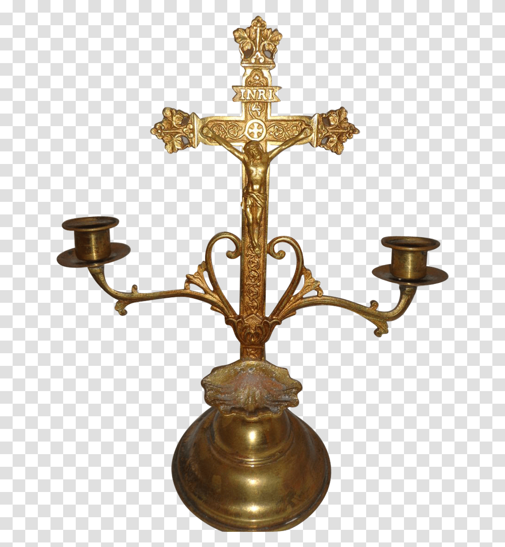 Beautiful All Original Altar Cross Roman Catholic Religious Brass, Bronze, Lamp, Light Fixture Transparent Png
