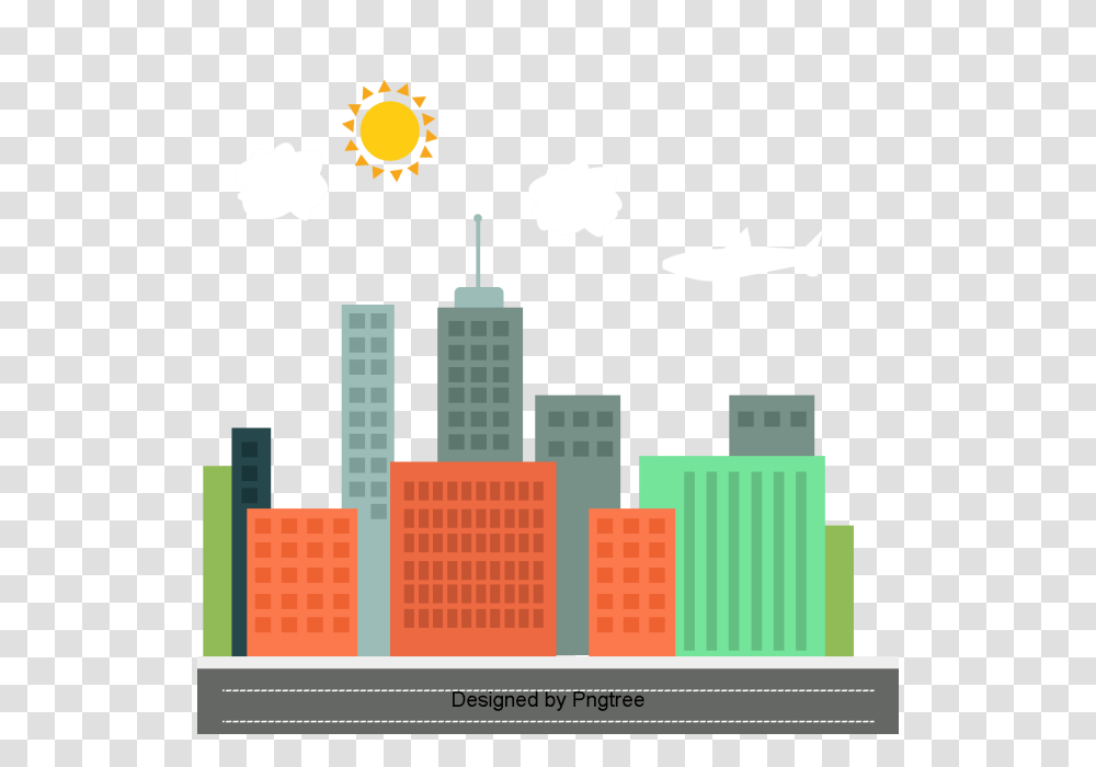 Beautiful Cartoon Lovely Flat Hand Painted City Building, Word, Urban, High Rise, Downtown Transparent Png