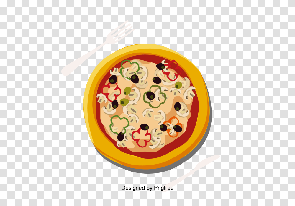 Beautiful Cartoon Lovely Hand Painted Delicious Western Food Pizza, Plant, Vegetable, Cutlery, Fork Transparent Png