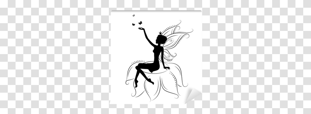 Beautiful Fairy Silhouette Fairy Sitting On A Flower, Dance Pose, Leisure Activities, Art, Drawing Transparent Png