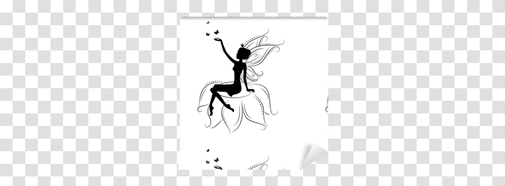 Beautiful Fairy Silhouette Fairy Sitting On A Flower, Drawing, Art, Leisure Activities, Hand Transparent Png
