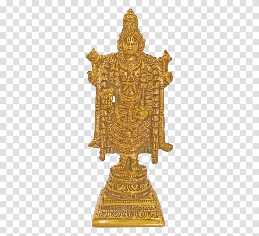Beautiful Golden Lord Venkateswara Brass Statue With Tirupati Balaji Brass Idol, Building, Architecture, Temple, Treasure Transparent Png