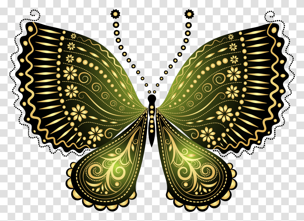 Beautiful Green Decorative Butterfly Beautiful Butterfly Images, Pattern, Ornament, Fractal, Paisley Transparent Png