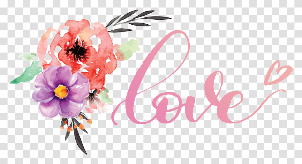 Beautiful Hand Painted Flowers Hd Love Portable Portable Network Graphics, Text, Art, Floral Design, Pattern Transparent Png