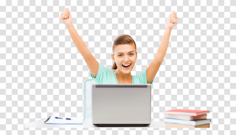 Beautiful Lady Clipart Happy Student Using Laptop, Female, Person, Pc, Computer Transparent Png