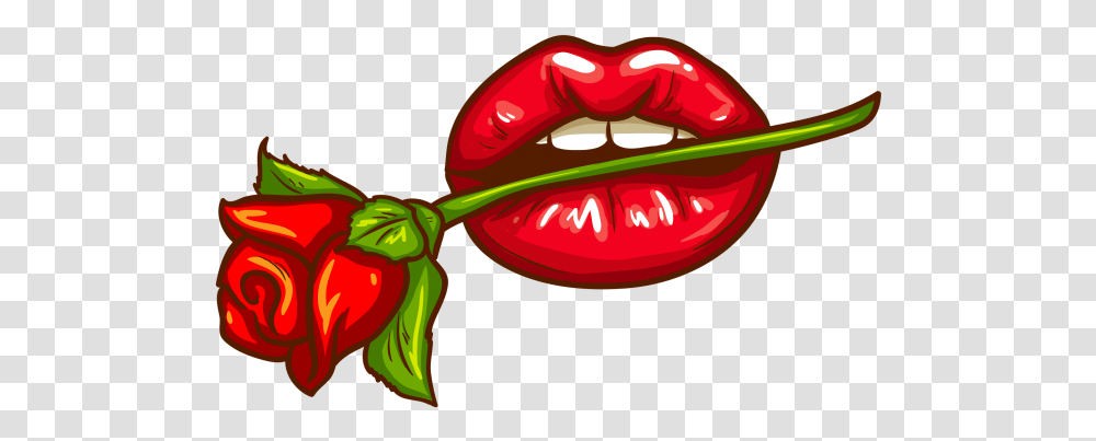 Beautiful Red Lips With Rose Image Free Cartoon Lips With Tongue, Mouth, Teeth, Plant, Helmet Transparent Png