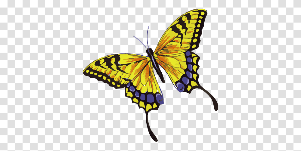 Beautiful Yellow Butterfly Tattoo With Purple Dots Watercolor, Insect, Invertebrate, Animal, Monarch Transparent Png