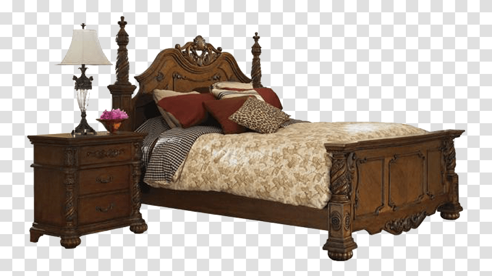 Bed Wooden Furniture, Cushion, Lamp, Mattress, Pillow Transparent Png