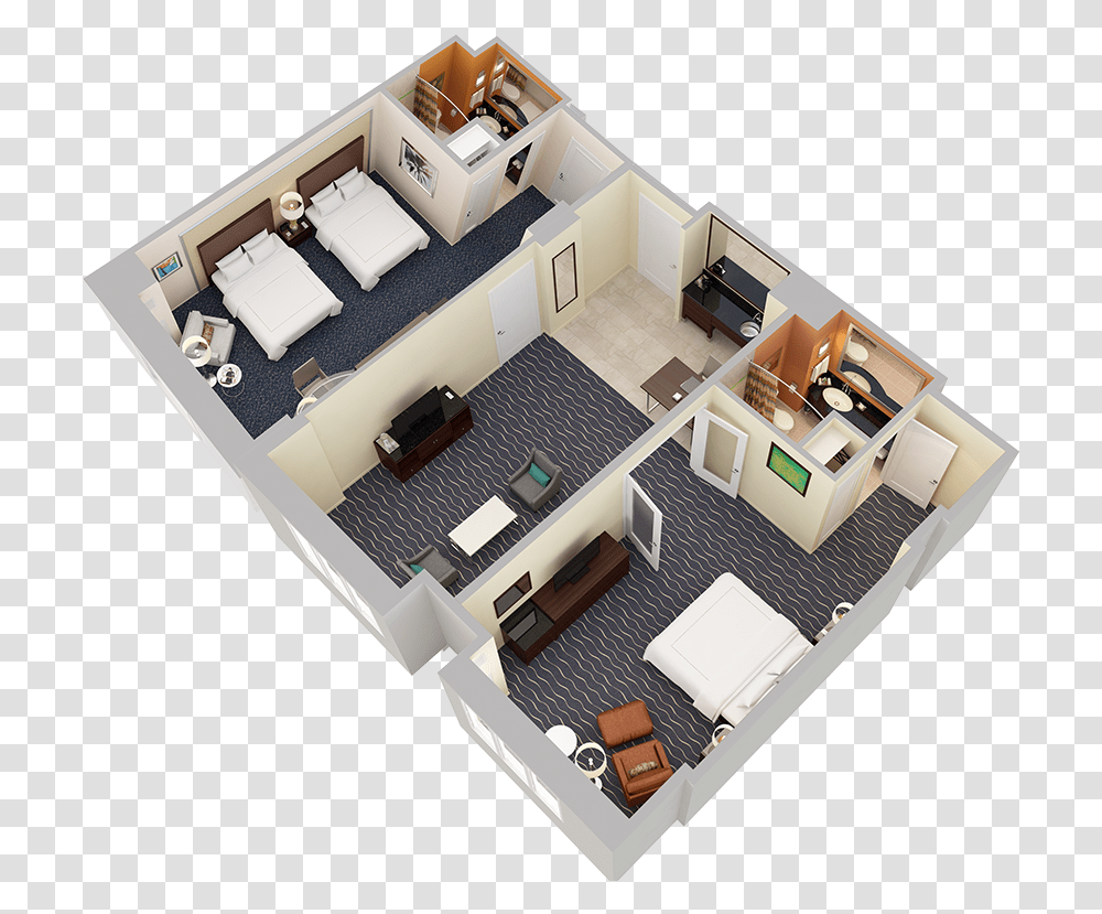 Bedroom Suite 1king 2 Queen Beds Angle 1 Hilton Room Plan, Floor Plan, Diagram, Toy, Plot Transparent Png