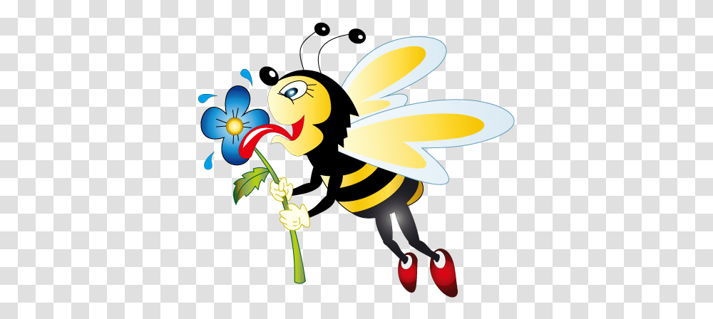 Bee Background Carton Flower And Bee, Honey Bee, Insect, Invertebrate, Animal Transparent Png