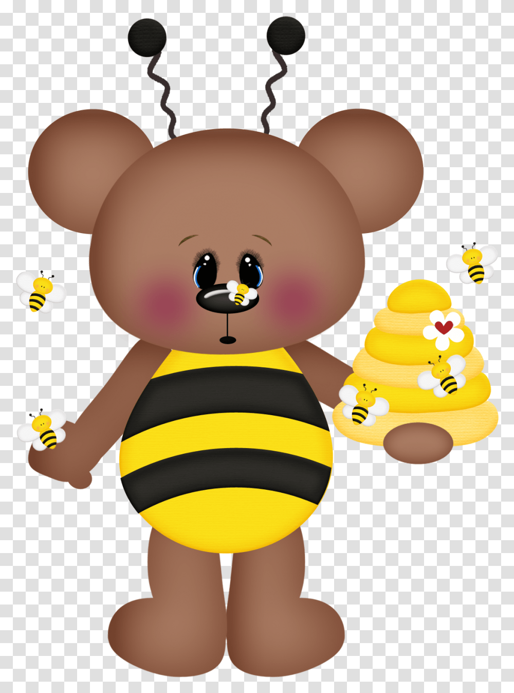 Bee Clipart Bear Black And White Library Bear Honey Cartoon, Animal, Invertebrate, Insect, Honey Bee Transparent Png