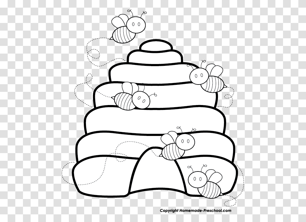 Bee Hive Clipart Black And White, Cake, Dessert, Food, Drawing Transparent Png