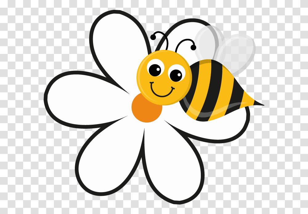 Bee On A Flower Cartoon, Animal, Honey Bee, Insect, Invertebrate Transparent Png