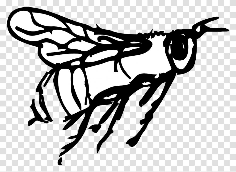 Bee Outline Black And White Bee Clipart Flying, Wasp, Insect, Invertebrate, Animal Transparent Png
