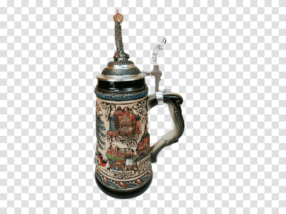 Beer Stein With Tin Eagle Germany Colored Brown Blue And White Porcelain, Jug, Wedding Cake, Dessert, Food Transparent Png