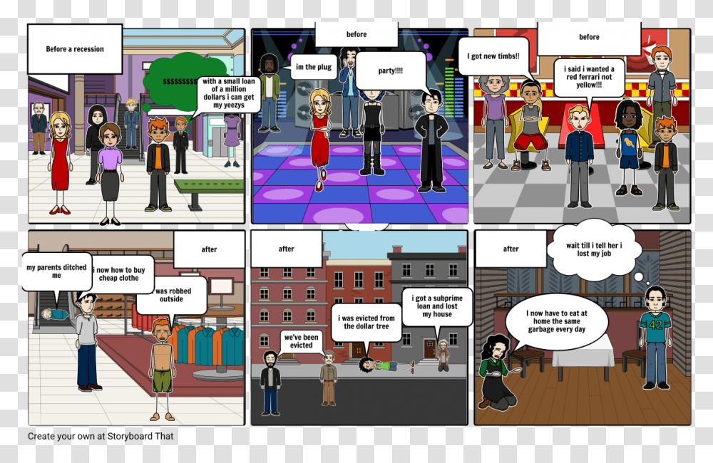 Before And During A Recession Storyboard By Brandona108 Cartoon, Person, Comics, Book, Collage Transparent Png