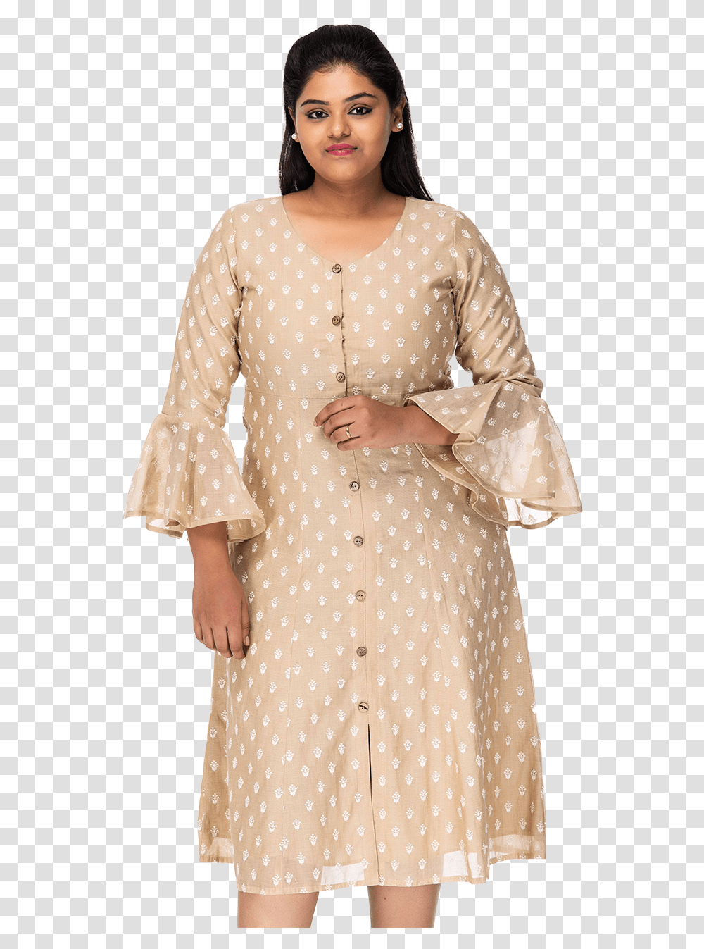 Beige Casual Dress Polka Dot, Apparel, Blouse, Person Transparent Png