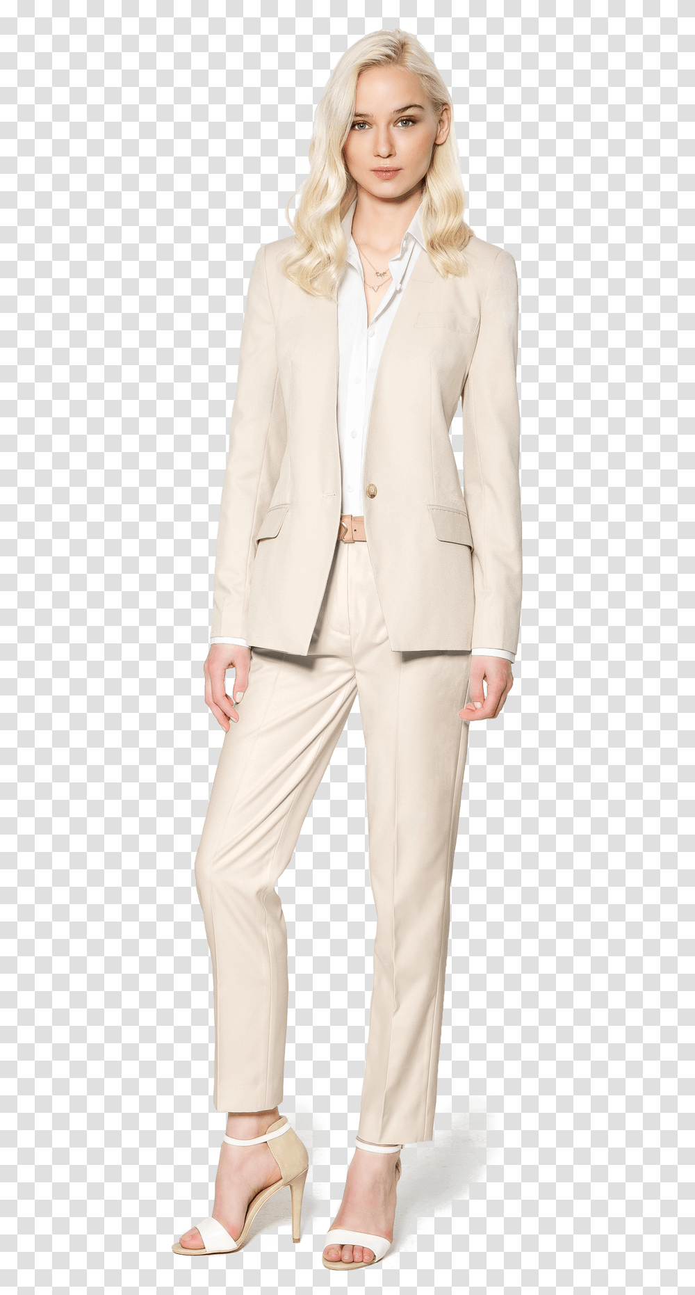 Beige Pant Suit For Women White Female Suit, Overcoat, Tuxedo, Person Transparent Png