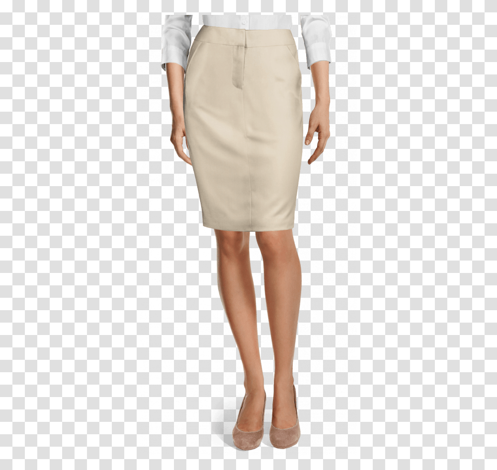 Beige Polyester Pencil Skirt Faldas Beige Tela Gabardina, Apparel, Person, Human Transparent Png