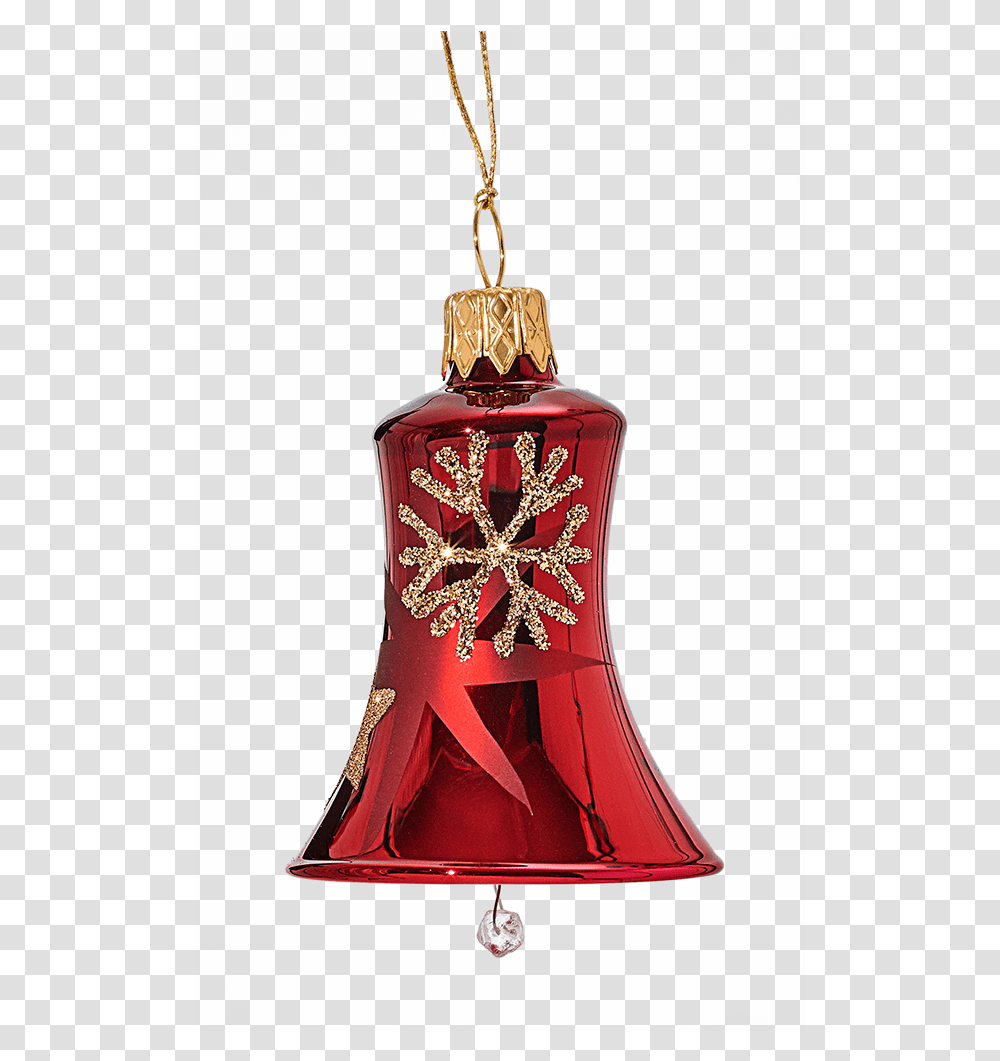 Bell Red With Golden Stars And Flakes Bell, Bottle, Perfume, Cosmetics, Vase Transparent Png