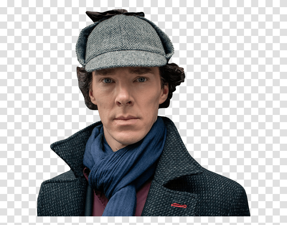 Benedict Cumberbatch Sherlock Holmes Clipart Background Benedict As Sherlock Holmes, Person, Hat, Scarf Transparent Png