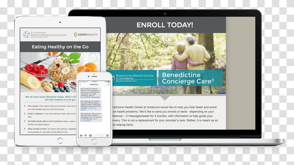 Benedictine Concierge Care On Multiple Devices Website, Person, Human, Monitor, Screen Transparent Png