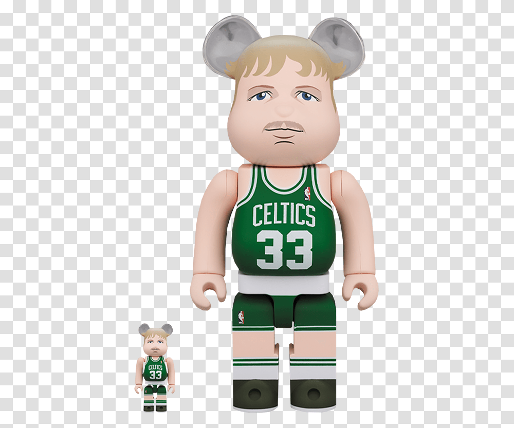 Berbrick Larry Bird Boston Celtics 100 And 400 Collectible Set By Medicom Bearbrick Larry Bird, Toy, Text, Doll, Clothing Transparent Png