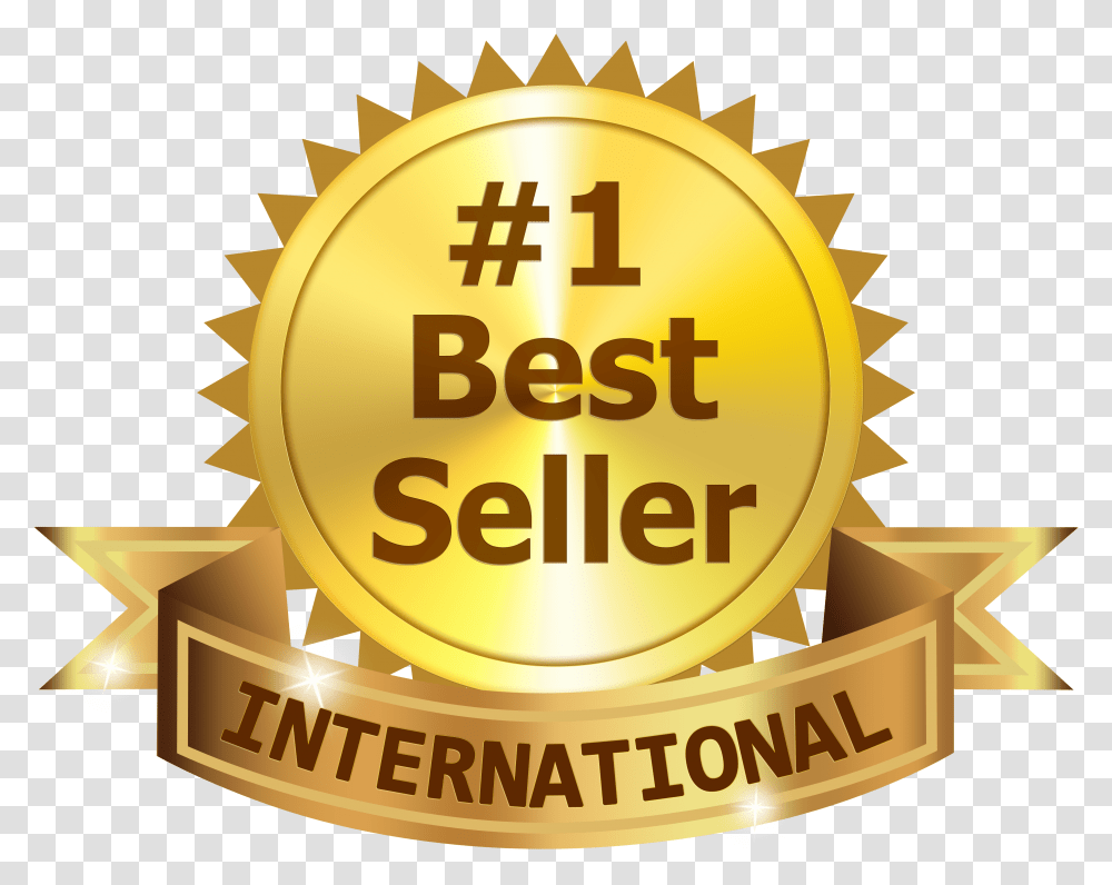 Best 1 International Best Seller Ribbon 1 Best Seller Badge, Logo, Trademark, Gold Transparent Png