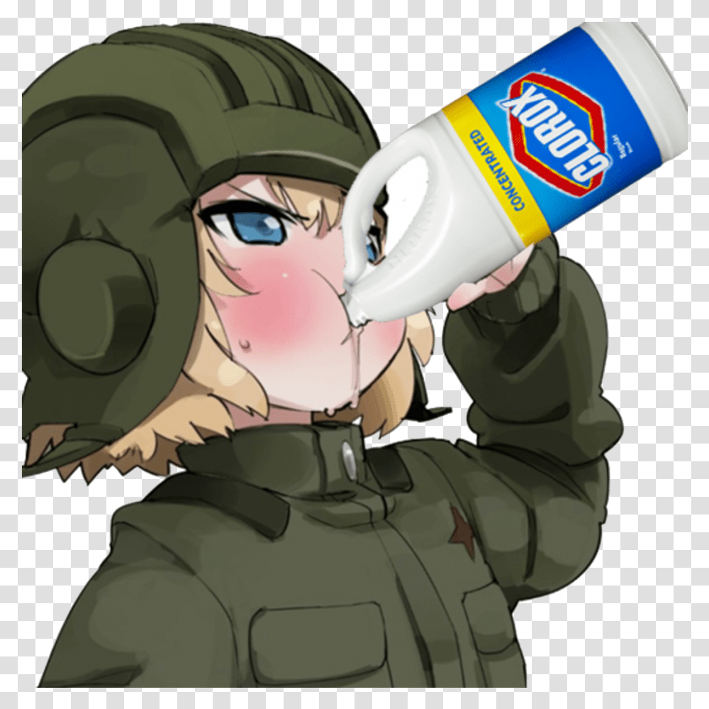 Best Anime Girl Drinking Bleach Sticker Katyusha Girls Und Panzer Vodka, Helmet, Clothing, Apparel, Beverage Transparent Png