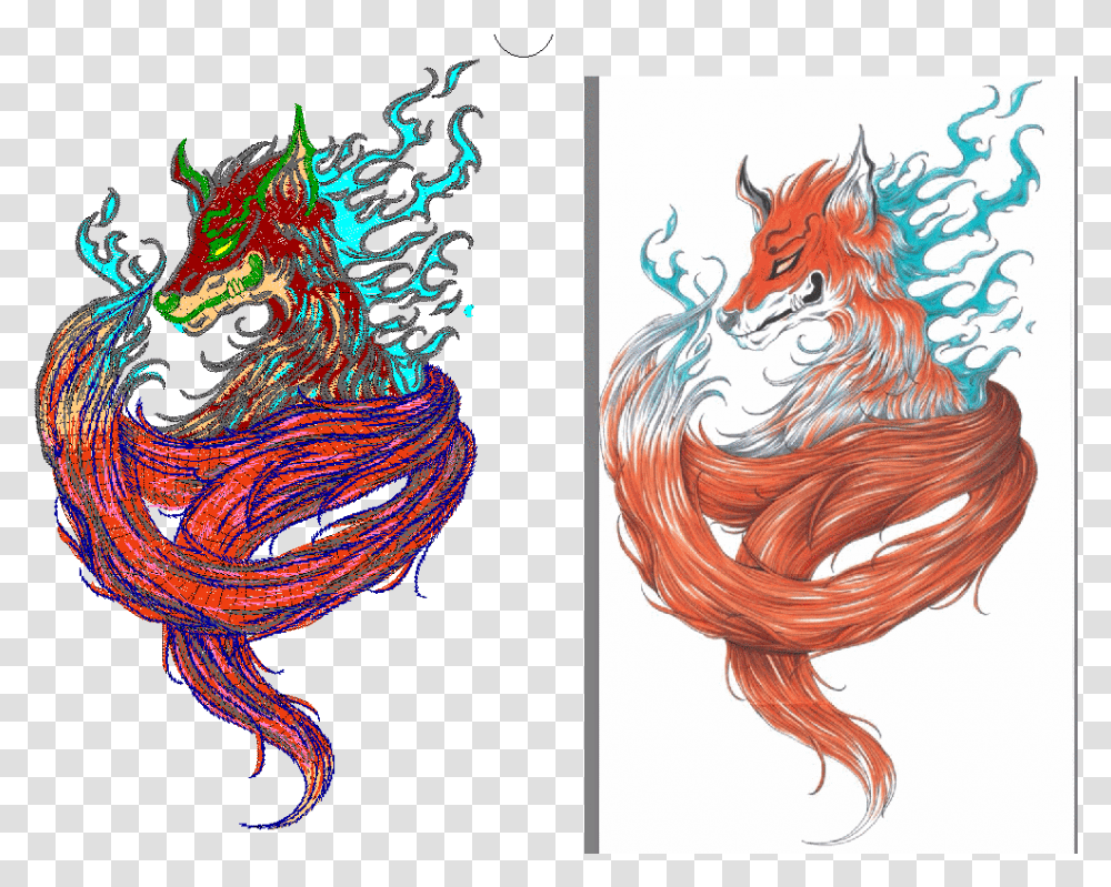 Best Embroidery Designs Collectionfox Dragon Nine Tailed, Chicken, Bird, Animal Transparent Png