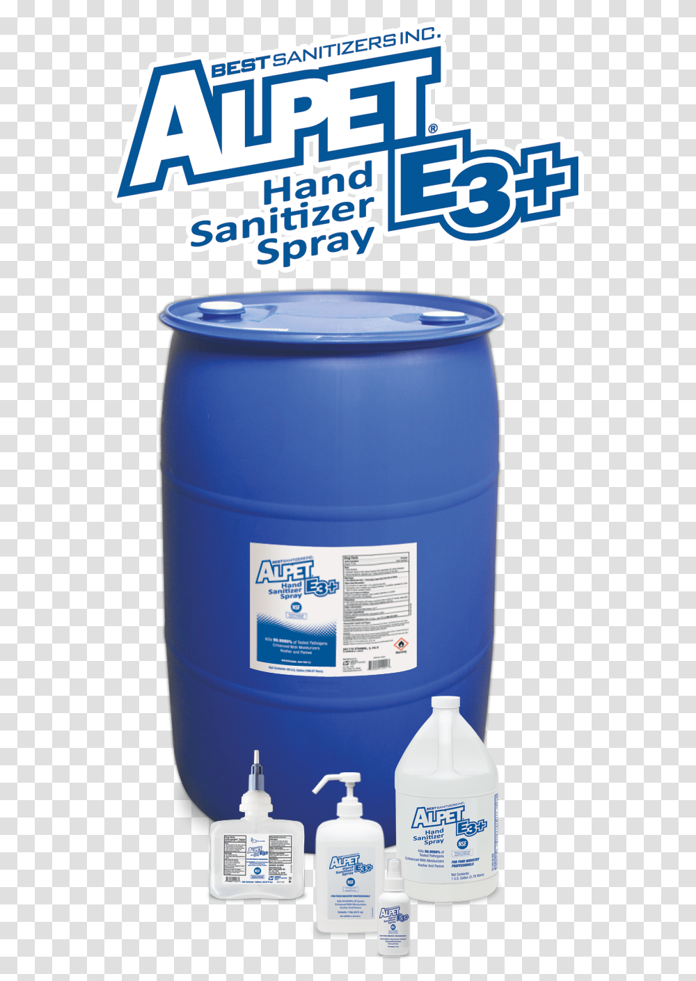 Best Sanitizers Alpet E3 Plus Hand Sanitizer Spray Plastic Bottle, Barrel, Shaker, Milk, Beverage Transparent Png