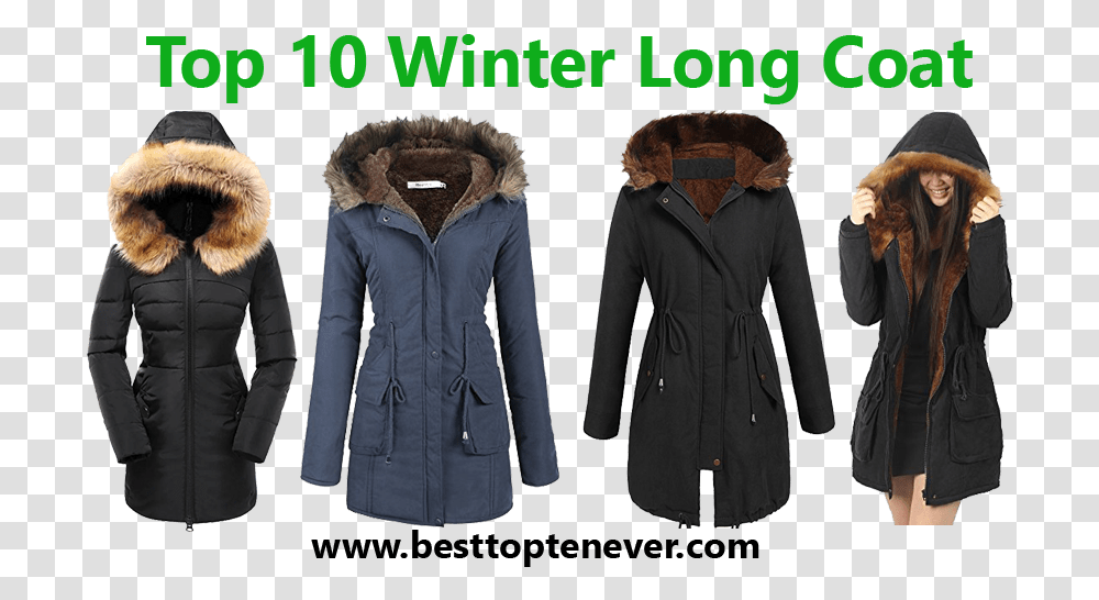 Best Top 10 Winter Long Coat For Women Fur Clothing, Apparel, Jacket, Hood, Overcoat Transparent Png