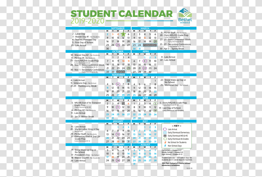 Bethel School District Calendar 2019 2020, Number Transparent Png