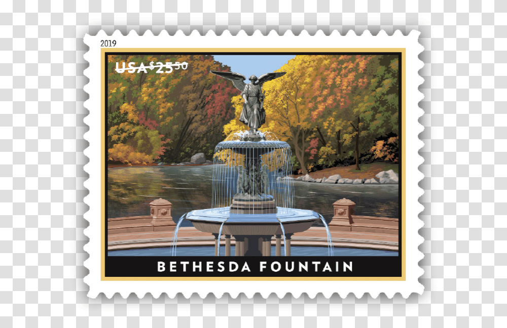 Bethesda Fountain Uspo Bethesda Fountain Stamp, Painting, Postage Stamp, Water Transparent Png
