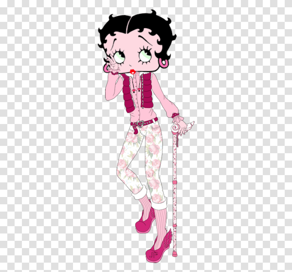 Betty Boop Spring Pink And Walking Stick Betty Boop, Person, Human, Book, Plot Transparent Png