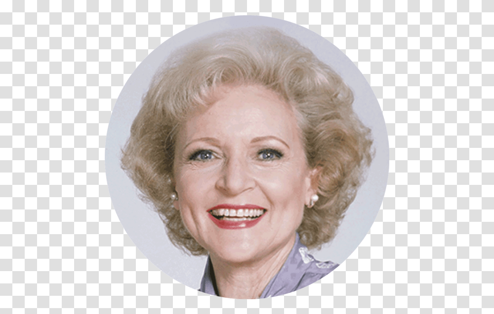 Betty White Button Blond, Face, Person, Hair, Female Transparent Png
