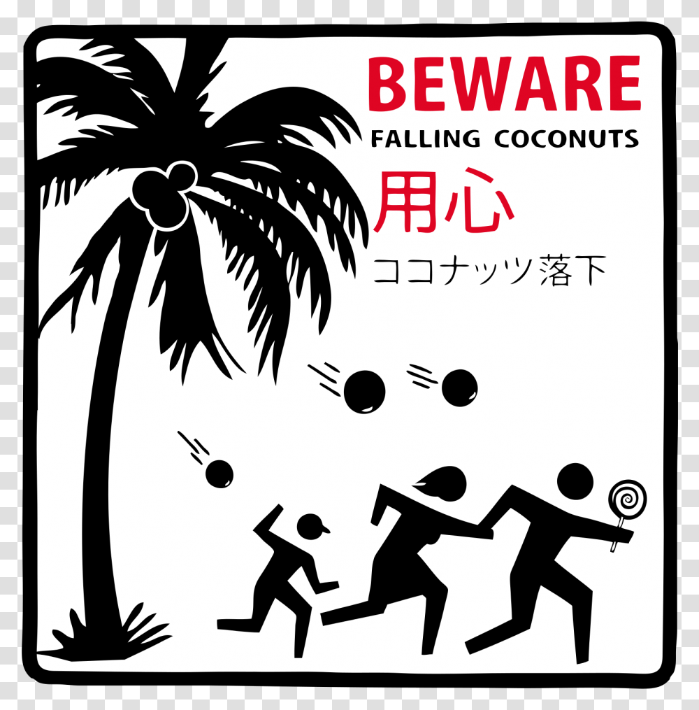 Beware Of Falling Coconuts Sign, Advertisement, Poster, Flyer, Paper Transparent Png