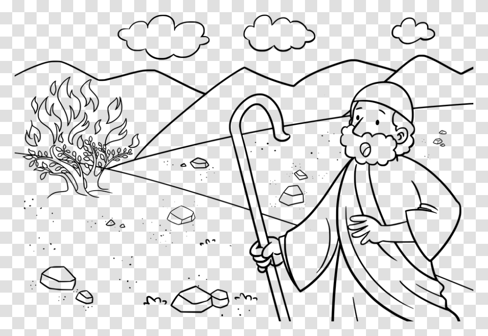 Bible Characters Black And White Moses And The Burning Bush Drawing, Gray, World Of Warcraft Transparent Png